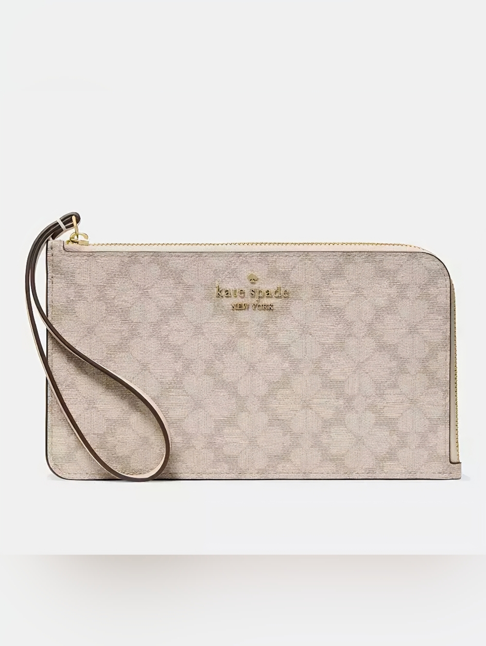 Kate Spade Lucy Spade Flower Medium Wallet L-Zip Wristlet Dark Beige Moon KG487